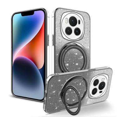 Imagem de Anlalish Capa compatível com Honor Magic 6 Pro com suporte, Honor Magic 6 Pro, capa fina de silicone com anel Funda Glitter acessórios presentes para mulheres/homens (preto)