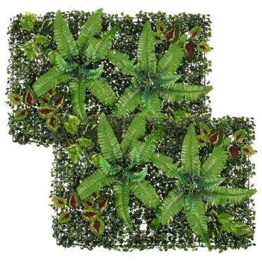 Imagem de ZJRDYYK Pacote com 2 painéis de parede verdes artificiais de 60 x 40 cm, tela de cerca de privacidade de plantas artificiais, painéis de decoração de folha de videira sintética para decoração de pátio