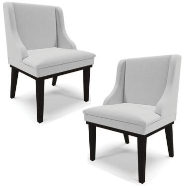 Imagem de Kit 2 Cadeiras Decorativas Sala De Jantar Base Fixa De Madeira Firenze Linho Cinza/preto G19 - Gran Belo