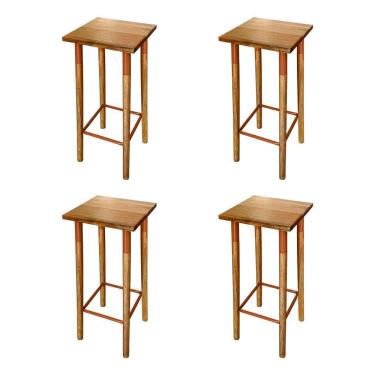 Imagem de Kit 4 Banquetas Bistro Industrial Colors Ferro E Madeira Maciça - Cobre Marrom