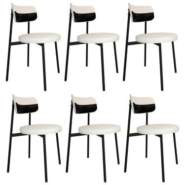 Imagem de Cadeira De Jantar Estofada Kit 6 Nyka M25 Linho Palha-preto - Mpozenato