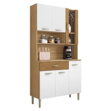 Imagem de Armário De Cozinha Compacta 90cm Bruna K02 Freijó/supremo/ripado - Mpozenato