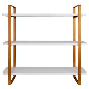 Imagem de Estante Suspensa, Prateleira Estante de Parede Tripla Hone Modelo Industrial(60x16x19,5cm)(Dourado/Branco)