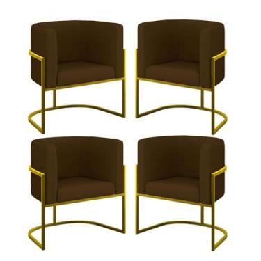 Imagem de Kit 04 Poltronas Lua Sala Decorativa Base Ferro Gold Corino Cor:marrom
