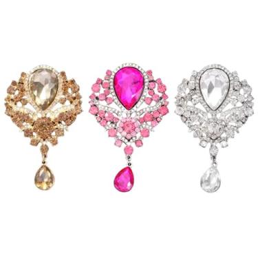 Imagem de Elegante conjunto de broche de pingente de cristal - 3 peças, dourado, rosa e branco, broche de strass de luxo para mulheres, acento de diamante brilhante para blusa, jaqueta social, one size, Metal