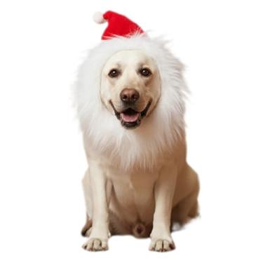 Imagem de ADOGGYGO Fantasia de Papai Noel para cachorro de Natal, chapéu de Papai Noel vermelho ajustável com peruca de barba branca, fantasias de Natal para cães pequenos, médios e grandes (branco, grande)