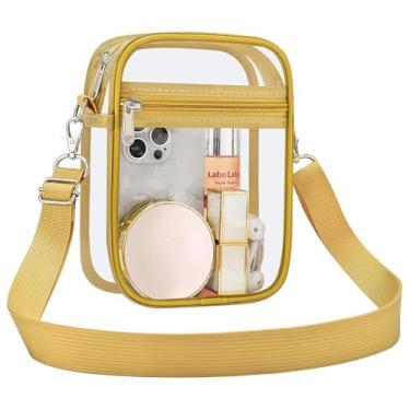 Imagem de Oraben Bolsa transparente aprovada para estádios bolsas transparentes para fãs de esportes bolsas de estádio eventos bolsa mensageiro PVC, Dourado, Small, Bolsa transparente