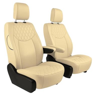 Imagem de FH Group Capas de assento de carro de ajuste personalizado feitas especificamente para Chrysler Pacifica 2021-2025 dianteiro - conjunto frontal (com DVD sem apoio de braço), neoprene Ultaflex, bege