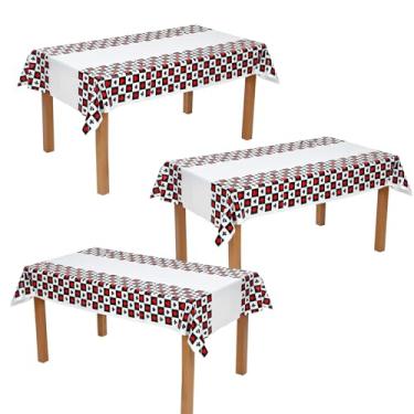 Imagem de 3 peças de toalha de mesa de pôquer com tema de cassino, toalha de mesa retangular para cassino, capa de mesa descartável de plástico para piquenique, cartas de jogo de pôquer, artigos de piquenique