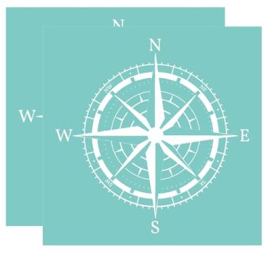 Imagem de Briartw Pacote com 2 estênceis de serigrafia de bússola, 30 x 30 cm, estênceis de malha autoadesivos reutilizáveis para argila de polímero, madeira, tecido, impressão de vidro, materiais de arte de