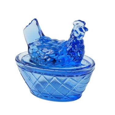 Imagem de Mini galinhas de vidro nos ninhos presentes de Páscoa, mini galinha fofa e charmosa decoração de casa para decoração de presentes de Páscoa (azul marinho)