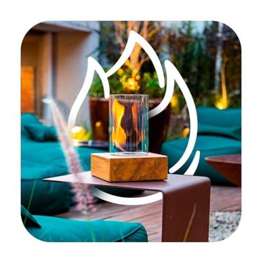Imagem de Lareira de Mesa Ecológica Ecowood – Base em Madeira Nobre + Queimador Inox para Ambientes Internos e Externos - Eco Flame Garden