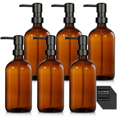 Imagem de Pacote com 6 Dispensadores de Sabão de Vidro com Bomba de 500 ml Dispensadores de Sabão Líquido Recarregáveis para Banheiro Cozinha Garrafa Líquida com Etiquetas para Lavar Louça, Sabonete, Xampu