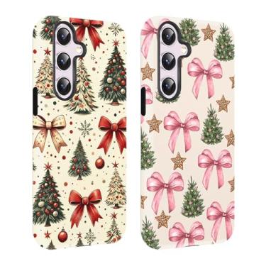 Imagem de Vulfwela Pacote com 2 capas de telefone com laço de árvore de Natal para Samsung Galaxy A16 5G capa de 6,7 polegadas, design bonito de estrela de Natal, capa de telefone rígida PC à prova de choque