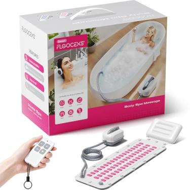 Imagem de Massageador portátil de banho de espuma de spa, (rosa) Tapete de spa à prova d'água de corpo inteiro para banheira, bolhas de 6 velocidades, controle remoto e ventosas antiderrapantes para relaxamento