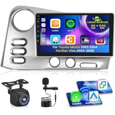 Imagem de Inefala Rádio 4G 64G para Toyota Matrix 2003 2004/Pontiac Vibe 2003-2008 CarPlay Car Stereo Android 15 IPS 22.9 cm Touchscreen Android Câmera de backup automático Bluetooth 5.0 GPS EQ 13UI