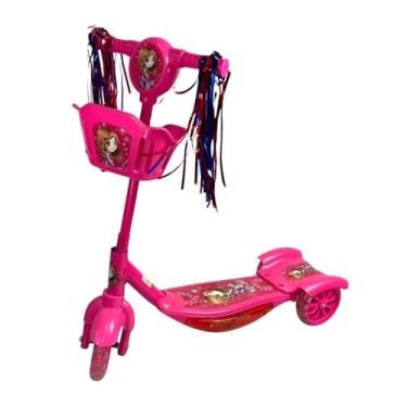 Imagem de Patinete Infantil 3 Rodas com Luz e Som, Rosa, Ferro e Alumínio, Dobrável, Cestinha Frontal, Rodas com LED, para Crianças Acima de 3 Anos, 61x24x58cm Meninas