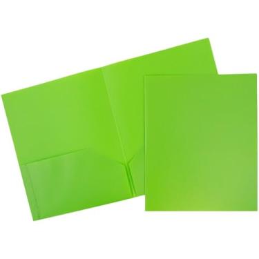 Imagem de JAM PAPER Pastas POP de plástico com 2 bolsos - Pastas escolares duráveis - verde limão - 144/caixa a granel