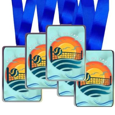 Imagem de Kit 5 Medalhas Para Vôlei De Praia De Campeão Com Fita Azul