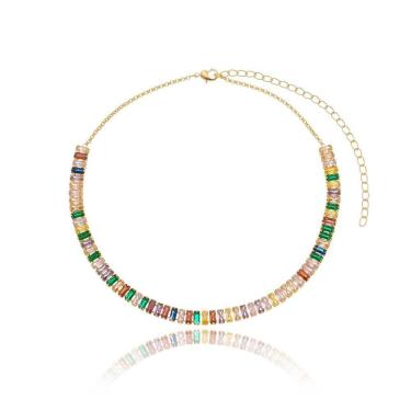 Imagem de Colar Chocker Riviera Zircônia Banhado Ouro 18k Colorida