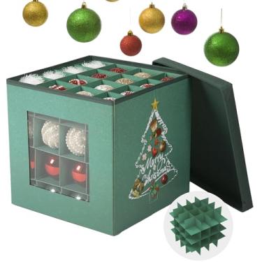 Imagem de Caixa de armazenamento de enfeites de Natal premium à prova d'água e à prova de poeira com tampa - comporta até 64 bolas de decoração, divisórias ajustáveis, grande estojo de armazenamento dobrável
