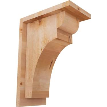 Imagem de Ekena Millwork Yorktown Corbel serrado resistente com placa traseira, 10"D x 14"H, 6"W Western Red Cedar (Rough Sawn Corbel w/Backplate)