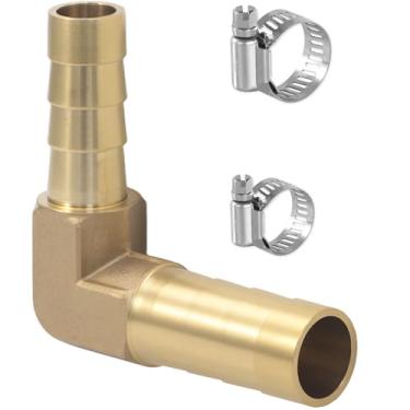 Imagem de Sctihwelire Adaptador de encaixe de farpa de mangueira de cotovelo redutor de latão, 3/8 (10 mm) a 5/16 (8 mm) redutor de emenda com braçadeiras de aço inoxidável kit de reparo de mangueira de ar para