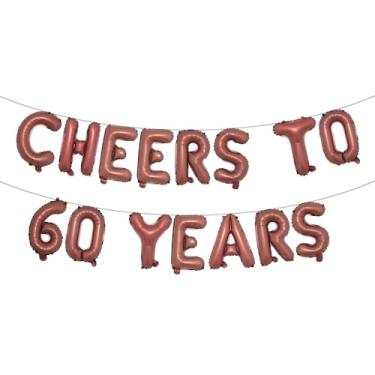 Imagem de Cheers to 60 Years Banner Foil 60º aniversário balão decorações de festa para ele/ela 60 anos decorações de aniversário suprimentos de festa de casamento para homens/mulheres (CHEERS TO 60 YEARS