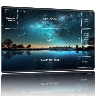 Imagem de Playmat for MTG,Card Playmat Stitched with Zones for MTG Card Game Playing, TCG and Board Game Mat for Cards,Mousepad Desk Mats,Game Mat 24 x 14 inches-Under The Night Sky