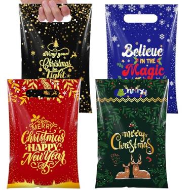 Imagem de Teenyyou 60 unidades de sacos de presente de festa de Natal com alças de rena árvore de Natal letras douradas doces bolsas de presente para festas festivas de inverno suprimentos de lembrancinhas