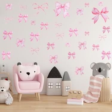 Imagem de LXUEJIE Bowtie Decal Pink Bow Wall Stickers, 6 Sheets 36 Pcs Pink Bow Knot Wall Art Decor Vinyl Peel and Stick Room Decor Watercolor Bow Wallpaper for Nursery Kindergarten Girls Bedroom