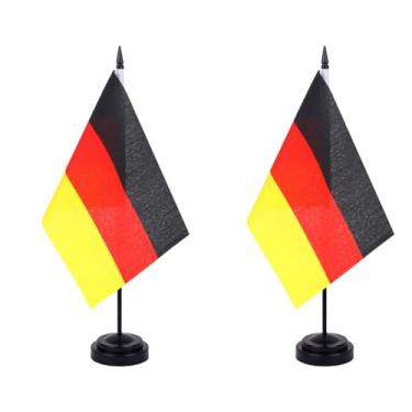 Imagem de JBSJBS Bandeira de mesa da Alemanha, 30,5 cm, conjunto de luxo, bandeiras alemãs, mini bandeiras de mesa de escritório pequenas da Alemanha com base de suporte preto decorações de mesa (pacote com 2)