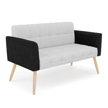 Imagem de Sofá Namoradeira 2 Lugares Pés Palito Natural Elisa Preto/Linho Cinza A05 D03 - D'Rossi
