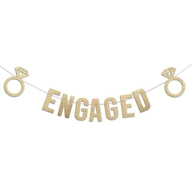 Imagem de Raoformi Faixa de noivado com glitter dourado - Guirlanda de noivado de casamento com decorações de anel de diamante, She Said Yes, Bride to Be, decoração de festa de noivado, placa de noivado