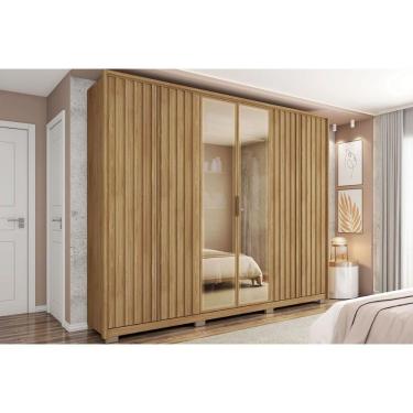 Imagem de Guarda Roupa Casal 6 Portas (2 C/ Vidros Reflecta) E 4 Gavetas Centurium Buriti - Caemmun