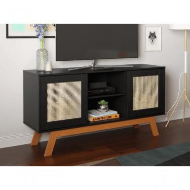 Imagem de Rack Buffet Com Duas Porta De Correr Bali Pés Em Madeira Preto