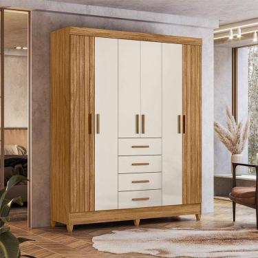 Imagem de Guarda Roupa Solteiro Ambiente Aruba 6 Portas Freijó Off White - Moval