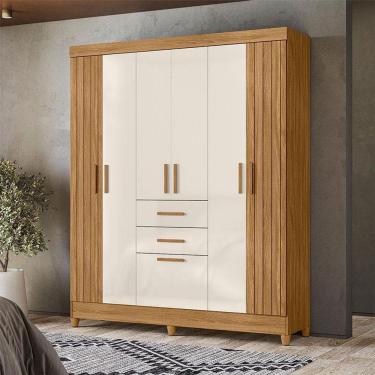 Imagem de Guarda Roupa Solteiro Ambiente Malta 7 Portas Freijó Off White - Moval