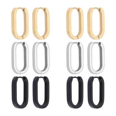 Imagem de UNICRAFTALE Brincos de argola de aço inoxidável 3 cores de 21 mm de comprimento oval infinito brincos de argola para mulheres