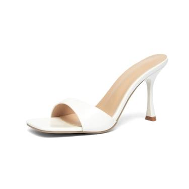Imagem de Sandálias femininas de salto agulha de 8 cm – Sapatos sociais sexy de bico aberto para casamentos/festas/noite, salto alto confortável de verão para uso diário, Branco, 38