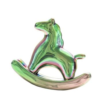 Imagem de Ｂｅｓｇａ Estátua de Cavalo de Balanço para Mesa, Artesanal, Moderna e Elegante, com Acabamento em Galvanoplastia, Peça Colecionável para Sala de Estar ou, Verde