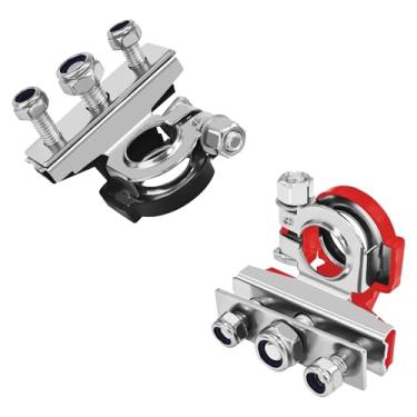 Imagem de SWQS Kit de conectores de terminais de cabo de bateria de 3 vias automotivos de 12 V, terminais de terminais de bateria, placa de cobre com 3 parafusos, conjunto universal positivo e negativo para