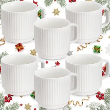 Imagem de Baderke Conjunto de 6 canecas de café de 255 g Conjunto de canecas de café pequenas de cerâmica com alça xícara de porcelana para latte, chá quente, cappuccino, leite, cacau, micro-ondas e lava-louças