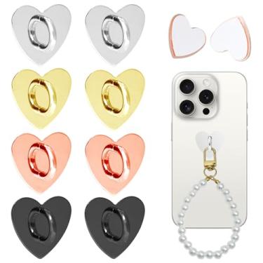 Imagem de Gallipower 8 peças de suportes de berloque de telefone, ganchos de charme, ganchos de metal adesivo para telefone, suporte de pingente de coração, para suprimentos de pendurar DIY (ouro, prata, ouro