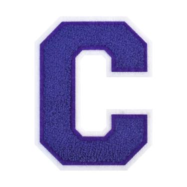 Imagem de 1 peça de patch de letra de chenille roxo de 11,4 cm com borda branca – Remendos do alfabeto para roupas, jaquetas, mochilas, chapéus para decoração personalizada, nome personalizado e artesanato. (C)