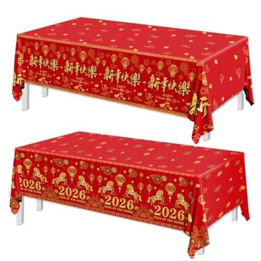 Imagem de Gexlaju Toalha de mesa de ano novo chinês, 2 peças de toalha de mesa de ano novo lunar vermelha e dourada retangular de cavalo feliz ano novo para decorações de festivais de primavera de 2026