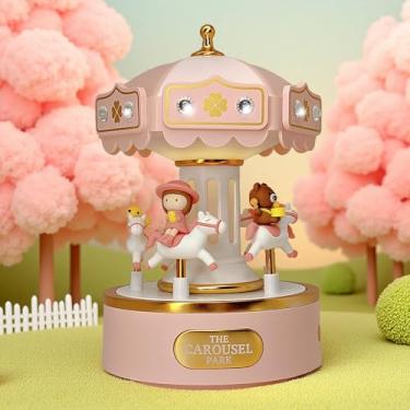 Imagem de QUEEN SCHWAN, Carrossel de caixa de música elétrica com pedras brilhantes - decoração encantadora e presente sincero para aniversário, aniversário, Natal, Dia dos Namorados e Dia das Mães (rosa, Sweet