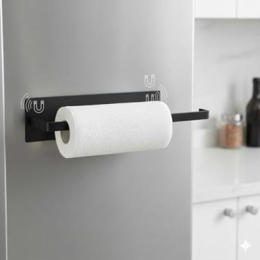 Imagem de Suporte magnético para toalha de papel, suporte de papel toalha para geladeira, suporte de rolo de papel higiênico, suporte de parede para toalha magnético, organizador de geladeira para rolos de