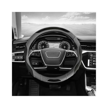 Imagem de MUQIDA Capa de volante de couro, antiderrapante, macia, esportiva, envoltório de roda automotiva com aderência confortável, capas protetoras coloridas de costura elástica para volantes de 36,5 a 38 cm