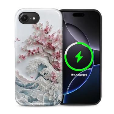 Imagem de casesok Capa para iPhone 16e, compatível com MagSafe, capa rígida de camada dupla + capa de silicone, proteção total à prova de choque para iPhone 16e-Blossoming Sakura Wave